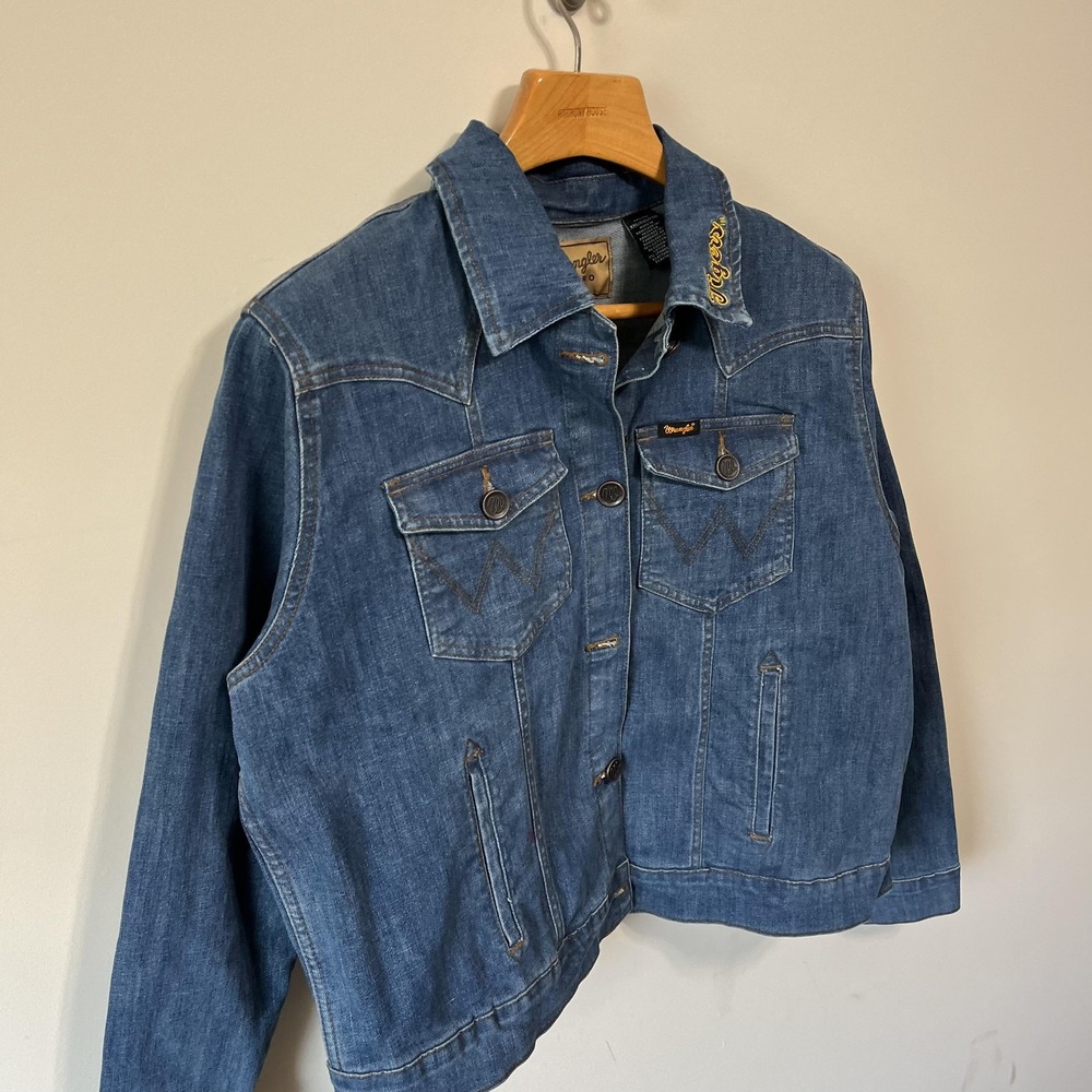 LSU Tigers Jacket Womens 2XL Blue Denim NCAA Football Wrangler Retro Embroidered - Picture 3 of 5